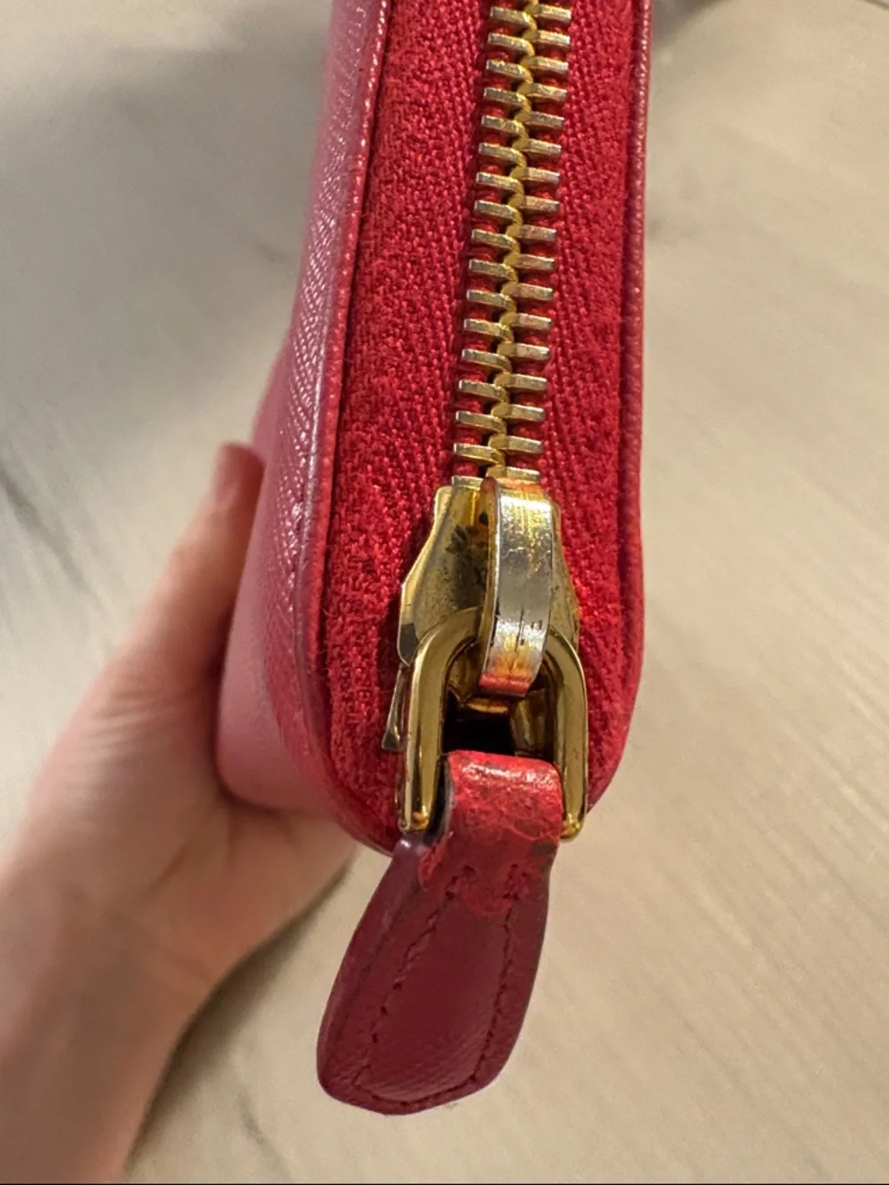 Prada Red Zip-Around Saffiano‎ Leather Wallet